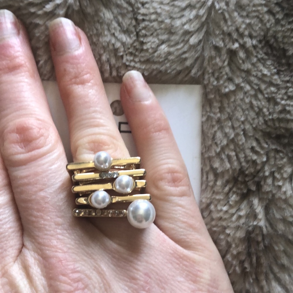 LOFT Pearl Stackable Ring Set - Picture 3 of 5